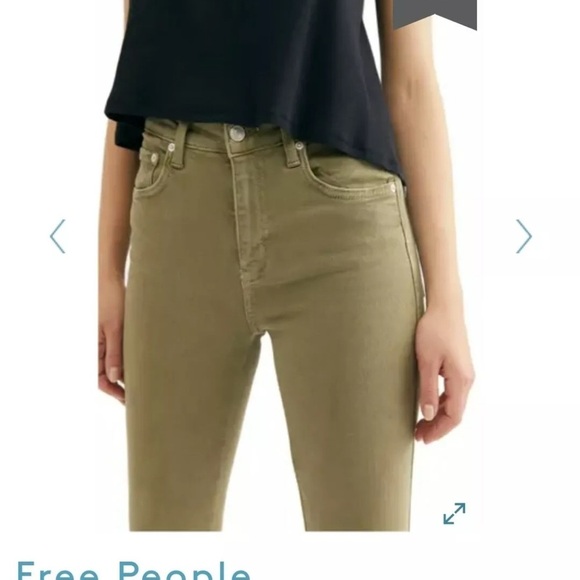 Free People New high rise skinny jeans Size 27 army Green Frayed Raw Hem Jeggins - Picture 2 of 6